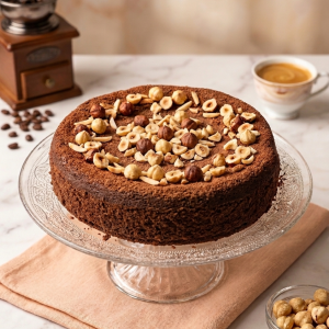 Torta Chocolate al 70%, Avellanas y Café  – 21 cm (Sin Azúcar)